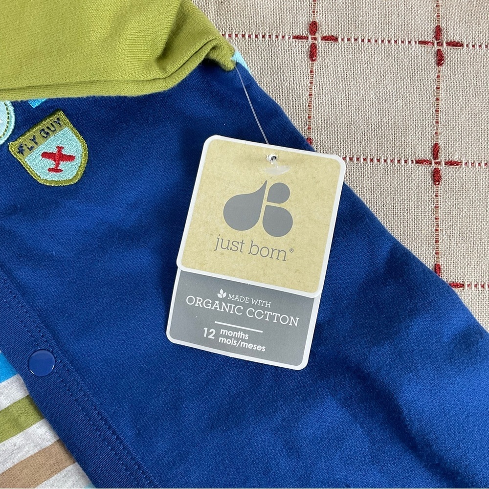 Just Born Baby Boy Organic Cotton One Piece Coverall Jumper 12 months New - Picture 5 of 8